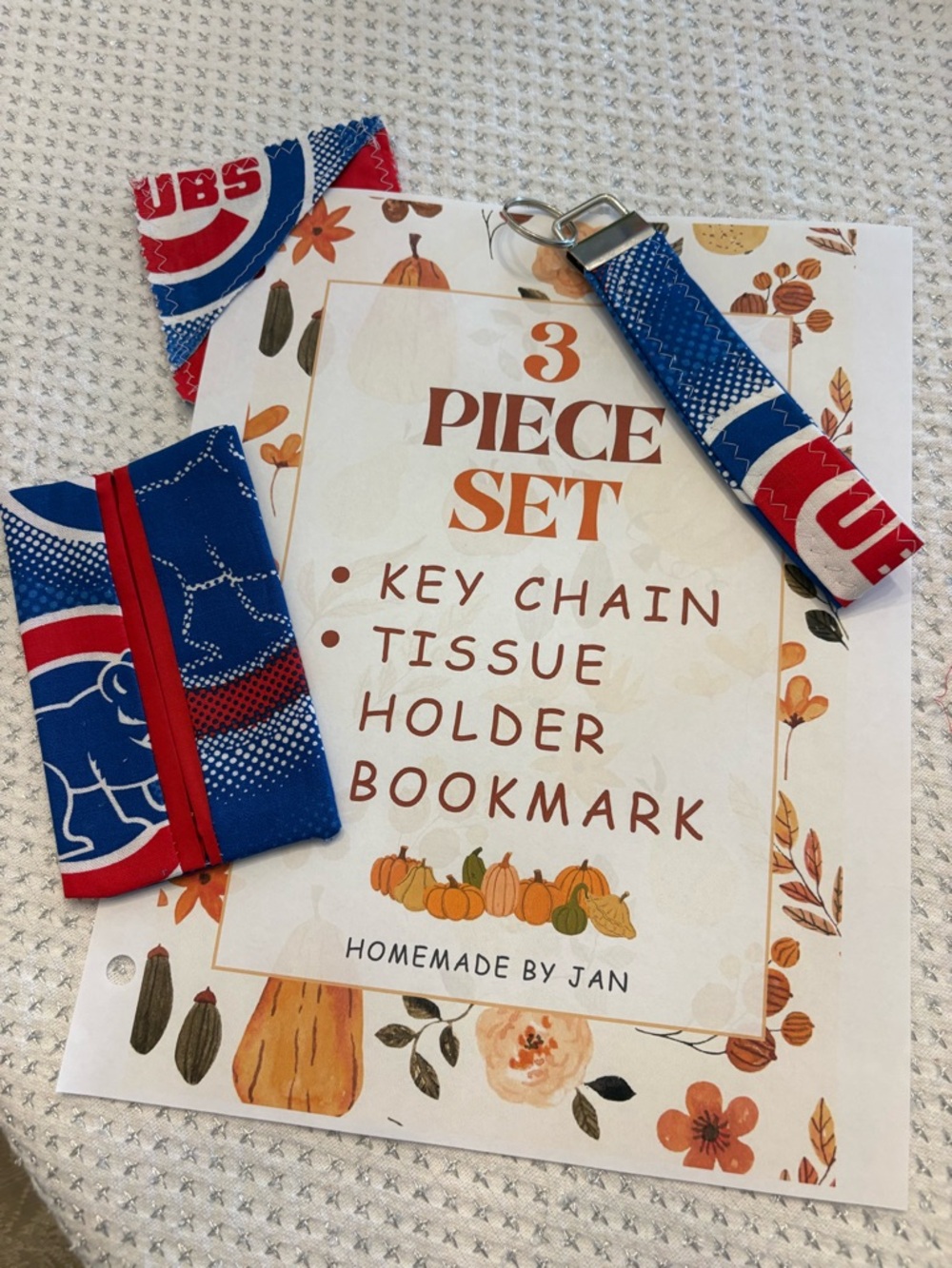 GO CUBS– Key Chain, Tissue Holder & Bookmark